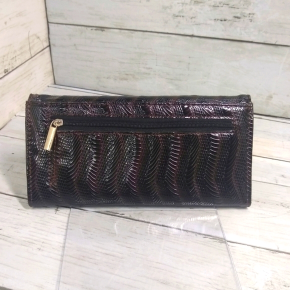 Vgn Lthr Snap Trifold Brown 7.5"L Checkbook Cover Slots Zip Coin Pocket Wallet - Picture 3 of 9